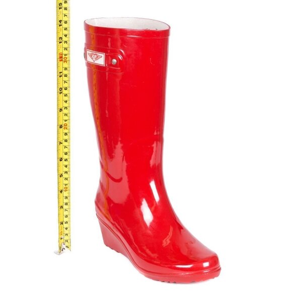 Women Wedge Rubber Rain Boots, Red Garden Rainboots, NEW - Picture 5 of 5